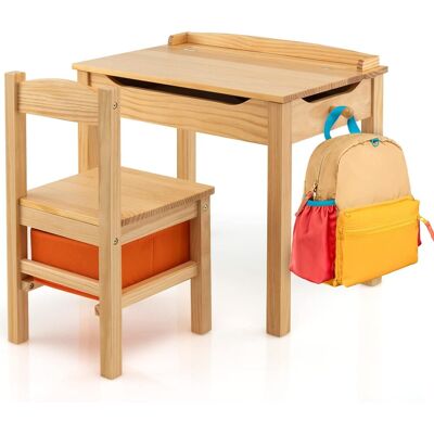 Conjunto de Mesa y Silla para Niños Costway con Superficie Plegable y Almacenamiento - Escritorio Infantil de Madera Conjunto de Mesa y Silla para Niños Costway con Superficie Plegable y Almacenamiento - Escritorio Infantil de Madera