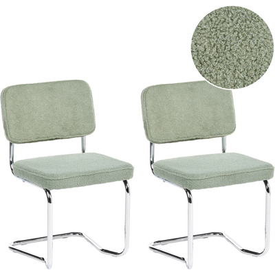 BELIANI Conjunto De 2 Sillas De Comedor Patas De Hierro Tapicería De Bouclé Verde Claro Irwin BELIANI Conjunto De 2 Sillas De Comedor Patas De Hierro Tapicería De Bouclé Verde Claro Irwin