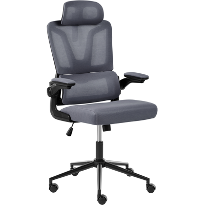 BELIANI Silla De Oficina Moderna Asiento De Piel Sintética Respaldo De Malla Altura Giro 360° Reposabrazos Ajustables Inclinación Gris Oscuro Kryos BELIANI Silla De Oficina Moderna Asiento De Piel Sintética Respaldo De Malla Altura Giro 360° Reposabrazos Ajustables Inclinación Gris Oscuro Kryos