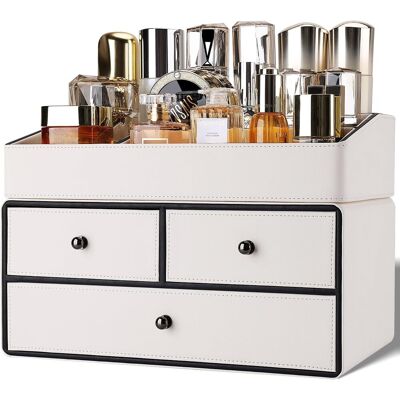 OEM Tocador Con Caja De Piel Blanca, 2 Niveles + 3 Cajones, Para Guardar Cosméticos En El Dormitorio, El Baño O La Oficina. OEM Tocador Con Caja De Piel Blanca, 2 Niveles + 3 Cajones, Para Guardar Cosméticos En El Dormitorio, El Baño O La Oficina.