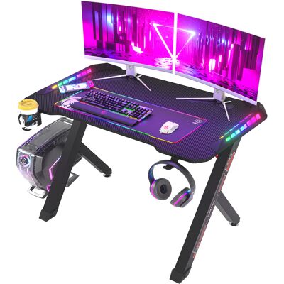 UNHO Mesa Gaming Led Mesa Gamer Grande Con Pie Ajustable Escritorio Gaming Pc Ergonómico, S 100 Cm UNHO Mesa Gaming Led Mesa Gamer Grande Con Pie Ajustable Escritorio Gaming Pc Ergonómico, S 100 Cm