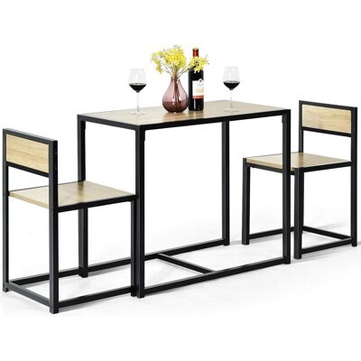 Costway - Juego De Mesa Y 2 Sillas De Comedor Grupo De Mueble Con Marco De Metal Para Bar Habitaciones Pequeñas Cocina Bistró Natural Costway - Juego De Mesa Y 2 Sillas De Comedor Grupo De Mueble Con Marco De Metal Para Bar Habitaciones Pequeñas Cocina Bistró Natural
