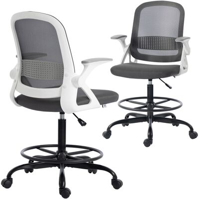 Homcom Silla De Escritorio De Malla, Silla De Dibujo Con Reposabrazos Abatibles, Altura Ajustable, Reposapiés, Ruedas Giratorias Para Oficina, Gris Homcom Silla De Escritorio De Malla, Silla De Dibujo Con Reposabrazos Abatibles, Altura Ajustable, Reposapiés, Ruedas Giratorias Para Oficina, Gris