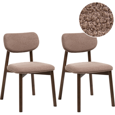 BELIANI Conjunto De 2 Sillas De Comedor Estructura De Madera De Caucho Asiento Y Respaldo Acolchado De Bouclé Comedor Cocina Marrón Y Gris Pardo Mills BELIANI Conjunto De 2 Sillas De Comedor Estructura De Madera De Caucho Asiento Y Respaldo Acolchado De Bouclé Comedor Cocina Marrón Y Gris Pardo Mills