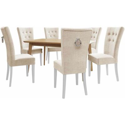 MIRJAN24 Conjunto De Mesas Y Sillas Para Comedor Racine 144, Blanco + Magic Velvet 2250, 76x80x140cm, Diámetro: 0, Número De Asientos: 6, Estilo: Modernoclásico MIRJAN24 Conjunto De Mesas Y Sillas Para Comedor Racine 144, Blanco + Magic Velvet 2250, 76x80x140cm, Diámetro: 0, Número De Asientos: 6, Estilo: Modernoclásico