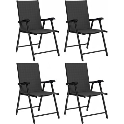 Outsunny Pack De 4 Sillas De Camping Plegables, Con Respaldo Alto Y Reposabrazos, Tela Textilene Y Marco De Acero Para Terraza, Playa, Negro Outsunny Pack De 4 Sillas De Camping Plegables, Con Respaldo Alto Y Reposabrazos, Tela Textilene Y Marco De Acero Para Terraza, Playa, Negro