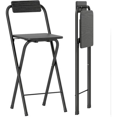 JHY DESIGN Set Di 2 Sgabelli Da Bar Pieghevoli Con Schienale E Poggiapiedi, Struttura In Acciaio, Altezza 87 Cm, Colore Nero. JHY DESIGN Set Di 2 Sgabelli Da Bar Pieghevoli Con Schienale E Poggiapiedi, Struttura In Acciaio, Altezza 87 Cm, Colore Nero.