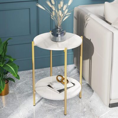 Unho - Mesa Auxiliar Redonda De Mármol Mesitaa Nórdica Dorado Para Salón Dormitorio Oficina, Dorado Unho - Mesa Auxiliar Redonda De Mármol Mesitaa Nórdica Dorado Para Salón Dormitorio Oficina, Dorado