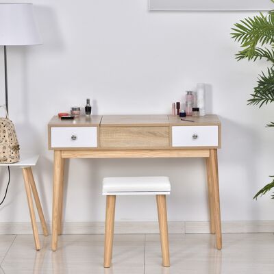 LIIYIELA Tocador De Maquillaje Con Espejo Abatible Mesa De Maquillaje Con Taburete Acolchado Cojín Suave Compartimentos Y Cajones Patas De Madera Maciza 100x45x118 Cm Color Natural LIIYIELA Tocador De Maquillaje Con Espejo Abatible Mesa De Maquillaje Con Taburete Acolchado Cojín Suave Compartimentos Y Cajones Patas De Madera Maciza 100x45x118 Cm Color Natural