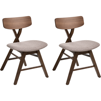 BELIANI Conjunto De 2 Sillas De Comedor Asiento Tapizado En Poliéster Acolchado Respaldo Y Estructura De Madera De Caucho Comedor Marrón Y Gris Pardo Leland BELIANI Conjunto De 2 Sillas De Comedor Asiento Tapizado En Poliéster Acolchado Respaldo Y Estructura De Madera De Caucho Comedor Marrón Y Gris Pardo Leland