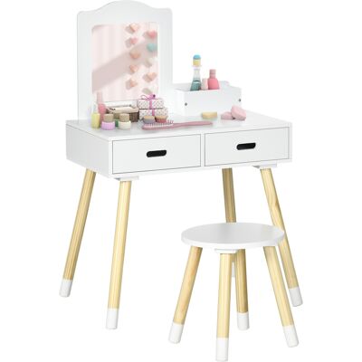 TREETALK Tocador Infantil Con Mesa De Tocador, Taburete, Espejo Y 2 Cajones, En Color Blanco Y Madera. TREETALK Tocador Infantil Con Mesa De Tocador, Taburete, Espejo Y 2 Cajones, En Color Blanco Y Madera.