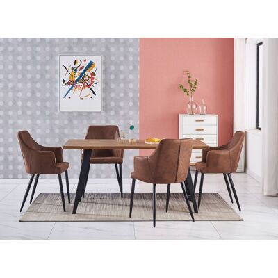 Life Interiors - Rocco Lux Zarah - Mesa De Comedor De Madera De Roble Y Juego De 4 Sillas De Comedor De Cuero Marrón - Comedor Cocina Life Interiors - Rocco Lux Zarah - Mesa De Comedor De Madera De Roble Y Juego De 4 Sillas De Comedor De Cuero Marrón - Comedor Cocina