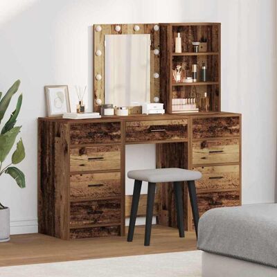 Mesa De Tocador Con Cajón 3 Pcs Marrón Madera Contrachapada Vidaxl Mesa De Tocador Con Cajón 3 Pcs Marrón Madera Contrachapada Vidaxl