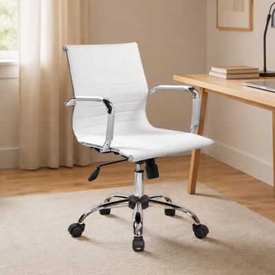 SERENA Silla De Oficina Omaramam, Sillón Ejecutivo Con Reposabrazos, Silla De Oficina Ergonómica, Blanco, Cm 62x54h92/102 SERENA Silla De Oficina Omaramam, Sillón Ejecutivo Con Reposabrazos, Silla De Oficina Ergonómica, Blanco, Cm 62x54h92/102