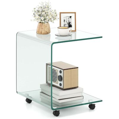 HELLOSHOP26 Mesa Auxiliar En Forma De C De 40 X 45 X 48 Cm Con Espacio De Almacenamiento Rodante Y Diseño Moderno En Cristal Templado Transparente 200018460 HELLOSHOP26 Mesa Auxiliar En Forma De C De 40 X 45 X 48 Cm Con Espacio De Almacenamiento Rodante Y Diseño Moderno En Cristal Templado Transparente 200018460