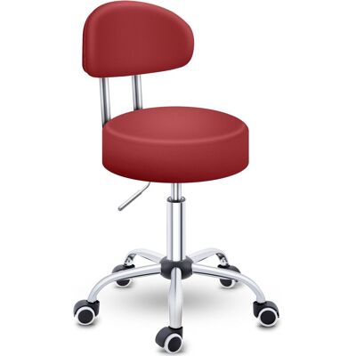 Tresko Taburete Con Ruedas Color Vino Tinto Con Respaldo, Taburete De Trabajo, Taburete Giratorio, Taburete De Cosmética, Taburete De Práctica. Tresko Taburete Con Ruedas Color Vino Tinto Con Respaldo, Taburete De Trabajo, Taburete Giratorio, Taburete De Cosmética, Taburete De Práctica.