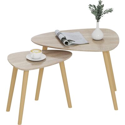 JHY DESIGN Conjunto De 2 Mesas De Centro Modernas Apilables, Mesas Auxiliares Con Patas De Pino Natural Para Salón Y Dormitorio. JHY DESIGN Conjunto De 2 Mesas De Centro Modernas Apilables, Mesas Auxiliares Con Patas De Pino Natural Para Salón Y Dormitorio.