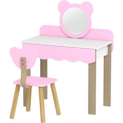 Tocador Infantil Con Taburete Y Espejo Acrílico En Forma De Oso Mdf Rosa Homvra Tocador Infantil Con Taburete Y Espejo Acrílico En Forma De Oso Mdf Rosa Homvra