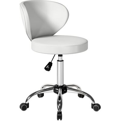 JHY DESIGN Taburete Con Ruedas, Taburete De Masaje De Pu Con Altura Ajustable De 73 A 88 Cm Y Respaldo, Giratorio 360°, Blanco JHY DESIGN Taburete Con Ruedas, Taburete De Masaje De Pu Con Altura Ajustable De 73 A 88 Cm Y Respaldo, Giratorio 360°, Blanco