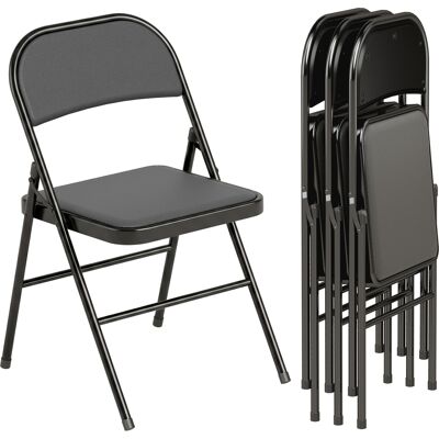 JHY DESIGN 4 Sillas Plegables, Escritorio Portátil, Patas De Metal, Piel Sintética Negra. JHY DESIGN 4 Sillas Plegables, Escritorio Portátil, Patas De Metal, Piel Sintética Negra.