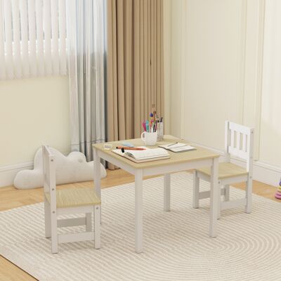 PZCC Mesa Infantil Con Silla, Conjunto De Mesa Y 2 Sillas Infantiles De Madera Para Dibujar, Jugar O Estudiar, 56x52x48cm, Madera Natural. PZCC Mesa Infantil Con Silla, Conjunto De Mesa Y 2 Sillas Infantiles De Madera Para Dibujar, Jugar O Estudiar, 56x52x48cm, Madera Natural.