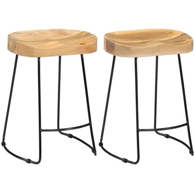 Conjunto de 2 Taburetes de Barra de Estilo Industrial en Madera de Mango Maciza - MOBIKASA Conjunto de 2 Taburetes de Barra de Estilo Industrial en Madera de Mango Maciza - MOBIKASA