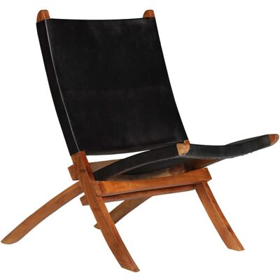 Silla relax de cuero auténtico vidaXL - Plegable - Negro Silla relax de cuero auténtico vidaXL - Plegable - Negro