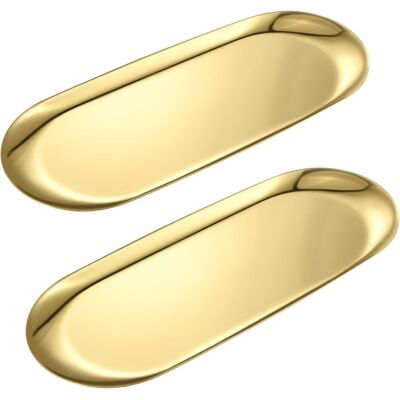 OEM Este Paquete De 2 Bandejas Ovaladas De Acero Inoxidable Dorado Es Perfecto Para Mesas De Centro, Salas De Estar Y Baños. También Se Puede Usar Como Tocador Y Bandeja Para Joyas. Mide 25,4 Cm X 10,2 Cm OEM Este Paquete De 2 Bandejas Ovaladas De Acero Inoxidable Dorado Es Perfecto Para Mesas De Centro, Salas De Estar Y Baños. También Se Puede Usar Como Tocador Y Bandeja Para Joyas. Mide 25,4 Cm X 10,2 Cm