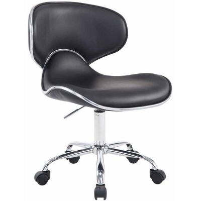 DÉCOSHOP26 Taburete De Trabajo Con Ruedas, Regulable En Altura Y Giratorio En Sintético Negro Con Patas De Metal Cromado Tabo10188 DÉCOSHOP26 Taburete De Trabajo Con Ruedas, Regulable En Altura Y Giratorio En Sintético Negro Con Patas De Metal Cromado Tabo10188