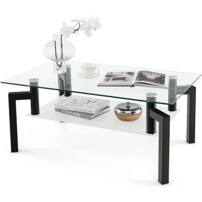 Mesa De Centro De Cristal Rectangular, Mesa De Centro Moderna De 2 Niveles Y Tablero De Vidrio Templado Y Estante De Vidrio Esmerilado, Mesa Multifuncional Con Patas De Metal Para El Salón - Costway Mesa De Centro De Cristal Rectangular, Mesa De Centro Moderna De 2 Niveles Y Tablero De Vidrio Templado Y Estante De Vidrio Esmerilado, Mesa Multifuncional Con Patas De Metal Para El Salón - Costway