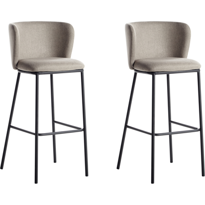 BELIANI Conjunto De 2 Sillas De Bar Modernas Taburetes Asiento Tapizado Poliéster Sin Reposabrazos Respaldo Curvo Patas Negras Gris Pardo Mina BELIANI Conjunto De 2 Sillas De Bar Modernas Taburetes Asiento Tapizado Poliéster Sin Reposabrazos Respaldo Curvo Patas Negras Gris Pardo Mina