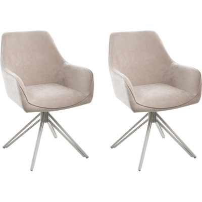 BELIANI Conjunto De 2 Sillas De Comedor Modernas De Tela Asiento Acolchado Patas De Metal Beige Giratorias Beige Jodar BELIANI Conjunto De 2 Sillas De Comedor Modernas De Tela Asiento Acolchado Patas De Metal Beige Giratorias Beige Jodar
