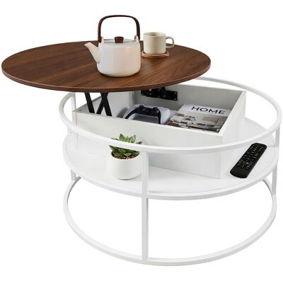 Mesa De Centro Relaxdays, Altura Ajustable Con Almacenaje, 46 X 80 Cm, Tablero Elevable, Mdf, Hierro, Blanco/marrón Mesa De Centro Relaxdays, Altura Ajustable Con Almacenaje, 46 X 80 Cm, Tablero Elevable, Mdf, Hierro, Blanco/marrón