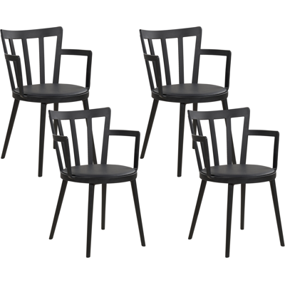 Beliani - Conjunto De 4 Sillas De Comedor Sala De Estar Minimalista Moderno Asiento De Piel Sintética Acolchado Negro Con Reposabrazos Morill Beliani - Conjunto De 4 Sillas De Comedor Sala De Estar Minimalista Moderno Asiento De Piel Sintética Acolchado Negro Con Reposabrazos Morill