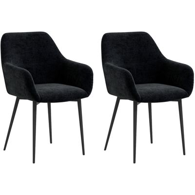 JHY DESIGN Juego De 2 Sillas De Comedor Modernas Con Reposabrazos, Asiento Acolchado Y Patas De Acero, 54 X 57 X 80 Cm, Color Negro. JHY DESIGN Juego De 2 Sillas De Comedor Modernas Con Reposabrazos, Asiento Acolchado Y Patas De Acero, 54 X 57 X 80 Cm, Color Negro.