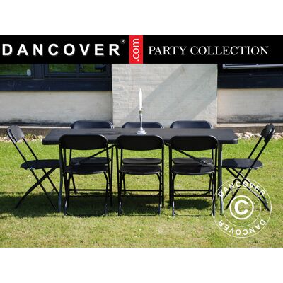Conjunto Para Fiesta, 1 Mesa Plegable (180cm) + 8 Sillas, Negro - Dancover Conjunto Para Fiesta, 1 Mesa Plegable (180cm) + 8 Sillas, Negro - Dancover