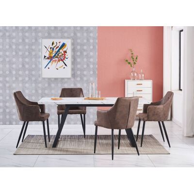 Life Interiors - Juego De Comedor Toga Lux Zarah: Mesa De Comedor Extensible Blanca Y Juego De 4 Sillas De Comedor De Cuero Marrón Oscuro - Comedor Cocina Life Interiors - Juego De Comedor Toga Lux Zarah: Mesa De Comedor Extensible Blanca Y Juego De 4 Sillas De Comedor De Cuero Marrón Oscuro - Comedor Cocina