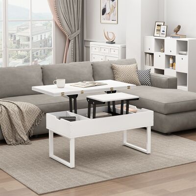 Mesa De Centro Lifty, Blanco, 100 X 50 Cm Con Función De Elevación, Vicco Mesa De Centro Lifty, Blanco, 100 X 50 Cm Con Función De Elevación, Vicco