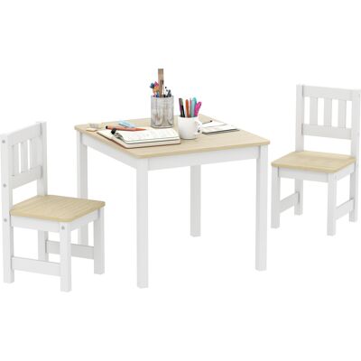 LIIYIELA Mesa Infantil Con Silla, Conjunto De Mesa Y 2 Sillas Infantiles De Madera Para Dibujar, Jugar O Estudiar, 56x52x48cm, Madera Natural. LIIYIELA Mesa Infantil Con Silla, Conjunto De Mesa Y 2 Sillas Infantiles De Madera Para Dibujar, Jugar O Estudiar, 56x52x48cm, Madera Natural.