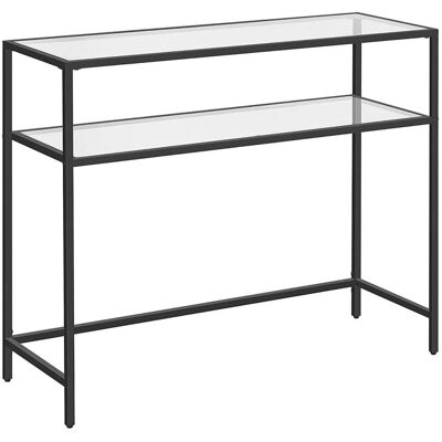 HELLOSHOP26 Mesa Consola Mesa De Entrada Mesa Auxiliar, Tablero De Vidrio Templado, Marco De Metal, 2 Niveles, Pies Ajustables, Para Salón, Entrada, Pasillo, Negro 120002968 HELLOSHOP26 Mesa Consola Mesa De Entrada Mesa Auxiliar, Tablero De Vidrio Templado, Marco De Metal, 2 Niveles, Pies Ajustables, Para Salón, Entrada, Pasillo, Negro 120002968
