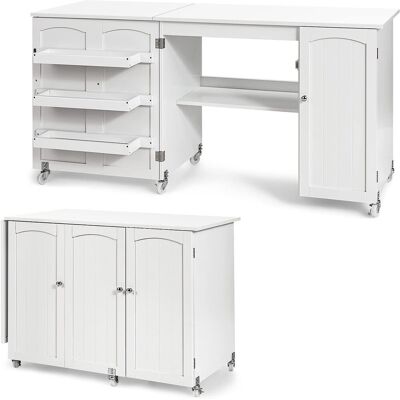 Costway Mesa Plegable De Costura, Mesa Versátil Abatible Para Manualidades Con Superficie Amplia, Escritorio Para Ordenador Con Ruedas Bloqueables (blanco) Costway Mesa Plegable De Costura, Mesa Versátil Abatible Para Manualidades Con Superficie Amplia, Escritorio Para Ordenador Con Ruedas Bloqueables (blanco)
