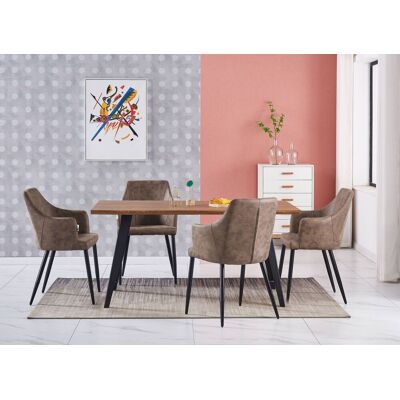 Life Interiors - Rocco Lux Zarah - Mesa De Comedor De Madera De Roble Y Juego De 4 Sillas De Comedor De Cuero Marrón Claro - Comedor Cocina Life Interiors - Rocco Lux Zarah - Mesa De Comedor De Madera De Roble Y Juego De 4 Sillas De Comedor De Cuero Marrón Claro - Comedor Cocina