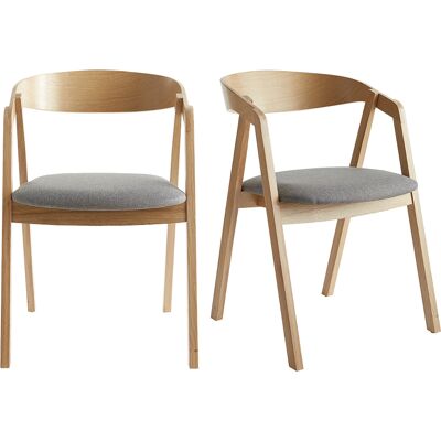 Miliboo - Set De 2 Sillas Nórdicas De Madera Clara De Roble Macizo Y Tela Gris Lova Miliboo - Set De 2 Sillas Nórdicas De Madera Clara De Roble Macizo Y Tela Gris Lova