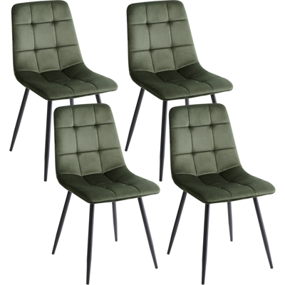 BELIANI Conjunto De 4 Sillas De Comedor Moderno Patas De Hierro Terciopelo Verde Oliva Powell BELIANI Conjunto De 4 Sillas De Comedor Moderno Patas De Hierro Terciopelo Verde Oliva Powell