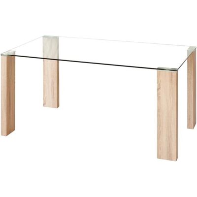 Homely - Mesa De Comedor Rosset Sobre De Cristal Templado Y Patas De Metal Color Roble De 140x90 Cm Homely - Mesa De Comedor Rosset Sobre De Cristal Templado Y Patas De Metal Color Roble De 140x90 Cm