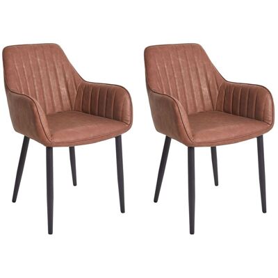 BELIANI Conjunto De 2 Sillas De Comedor De Piel Sintética Moderno Costuras Verticales Patas De Metal Marrón Wellston BELIANI Conjunto De 2 Sillas De Comedor De Piel Sintética Moderno Costuras Verticales Patas De Metal Marrón Wellston