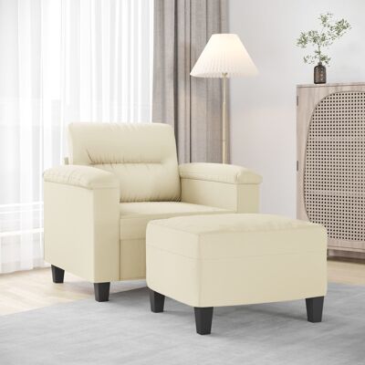 Sillón con Taburete Vidaxl - Cuero Sintético Crema Diseño Moderno Sillón con Taburete Vidaxl - Cuero Sintético Crema Diseño Moderno