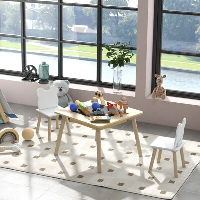 PZCC Mesa Infantil Con 2 Sillas, Conjunto De Asientos Infantiles Con Almacenamiento, Respaldo Con Forma De Oso Para Niños De 3 A 6 Años, Madera Natural. PZCC Mesa Infantil Con 2 Sillas, Conjunto De Asientos Infantiles Con Almacenamiento, Respaldo Con Forma De Oso Para Niños De 3 A 6 Años, Madera Natural.