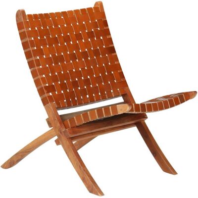 Vidaxl - Silla Plegable Con Rayas Cruzadas Cuero Auténtico Marrón Vidaxl - Silla Plegable Con Rayas Cruzadas Cuero Auténtico Marrón