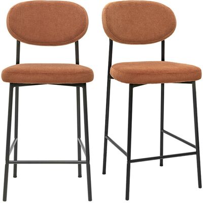 MILIBOO Taburetes De Bar Fijos En Tela Terciopelo De Pana Tierra Quemada H65 Cm (lote De 2) Breka MILIBOO Taburetes De Bar Fijos En Tela Terciopelo De Pana Tierra Quemada H65 Cm (lote De 2) Breka